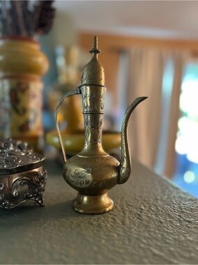 Engraved Brass Middle Eastern Dallah Coffee Pot